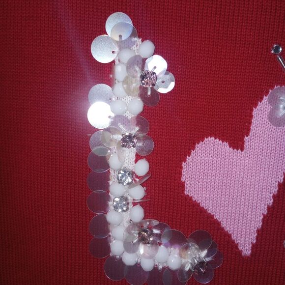 Talbots Red Embellished Love Sweater Size XL EUC P2P 23 Length 25 in - Picture 4 of 11